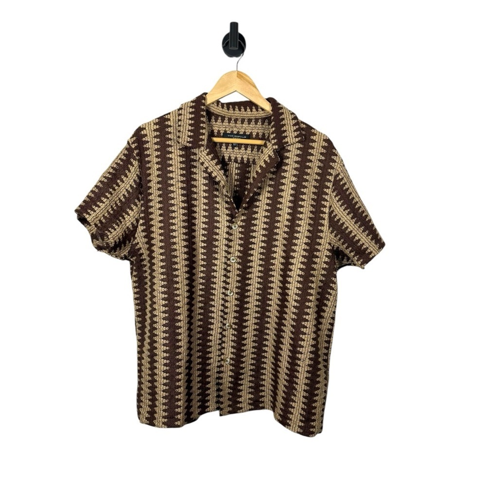 Vox Populi Men’s Crochet Geometric Button Down Shirt Brown/Tan Size L